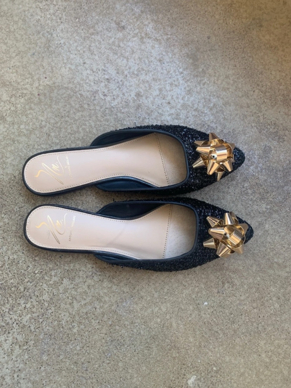 Antonio Melani x The Nat Note Estrella Textured Ornamented Bow Dress Mules